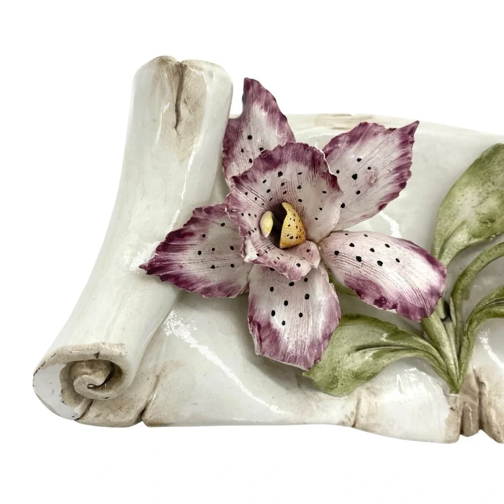 Antique Porcelain Capodimonte Floral Orchid Italian Scroll Vase